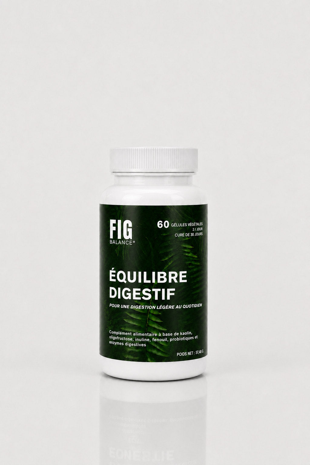 Pilulier Équilibre Digestif FIG BALANCE, 60 gélules végétales, sur fond gris clair